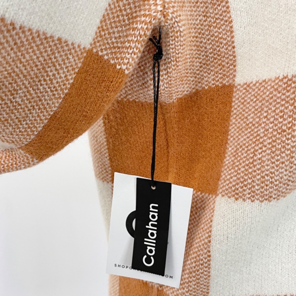 New Callahan Gingham Plaid Knit Mock Neck Sweater Orange Ivory Size Medium - Picture 11 of 13